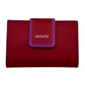 Billetero de Piel Vacuno Monedero clic Amichi Classic Rojo 14,5x10cm