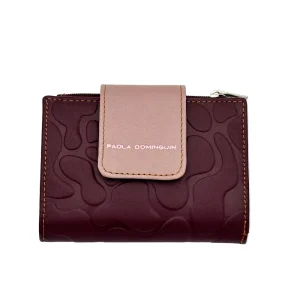 Billetero de Piel Vacuno Monedero cremallera Paola Dominguin Burdeos 12,5x9,5cm