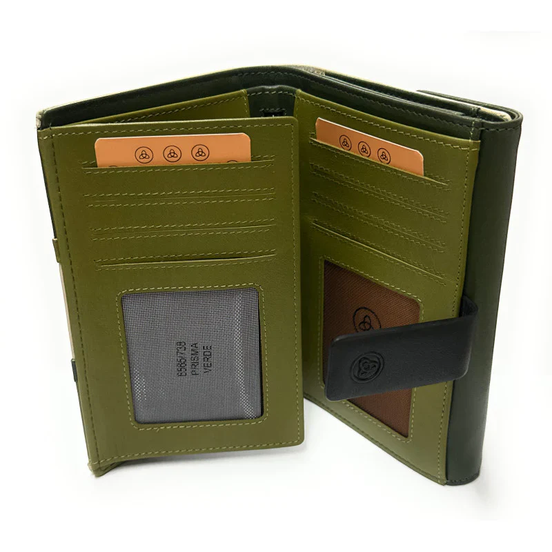 Billetero de Piel Mediano (15.5 X 10cm) monedero de clic Lugupell Prisma color Verde - Imagen 3
