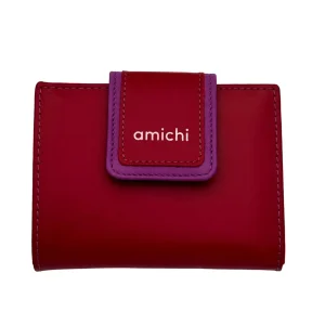 Billetero de Piel Vacuno Monedero clic Amichi Classic Rojo 12x9,5cm