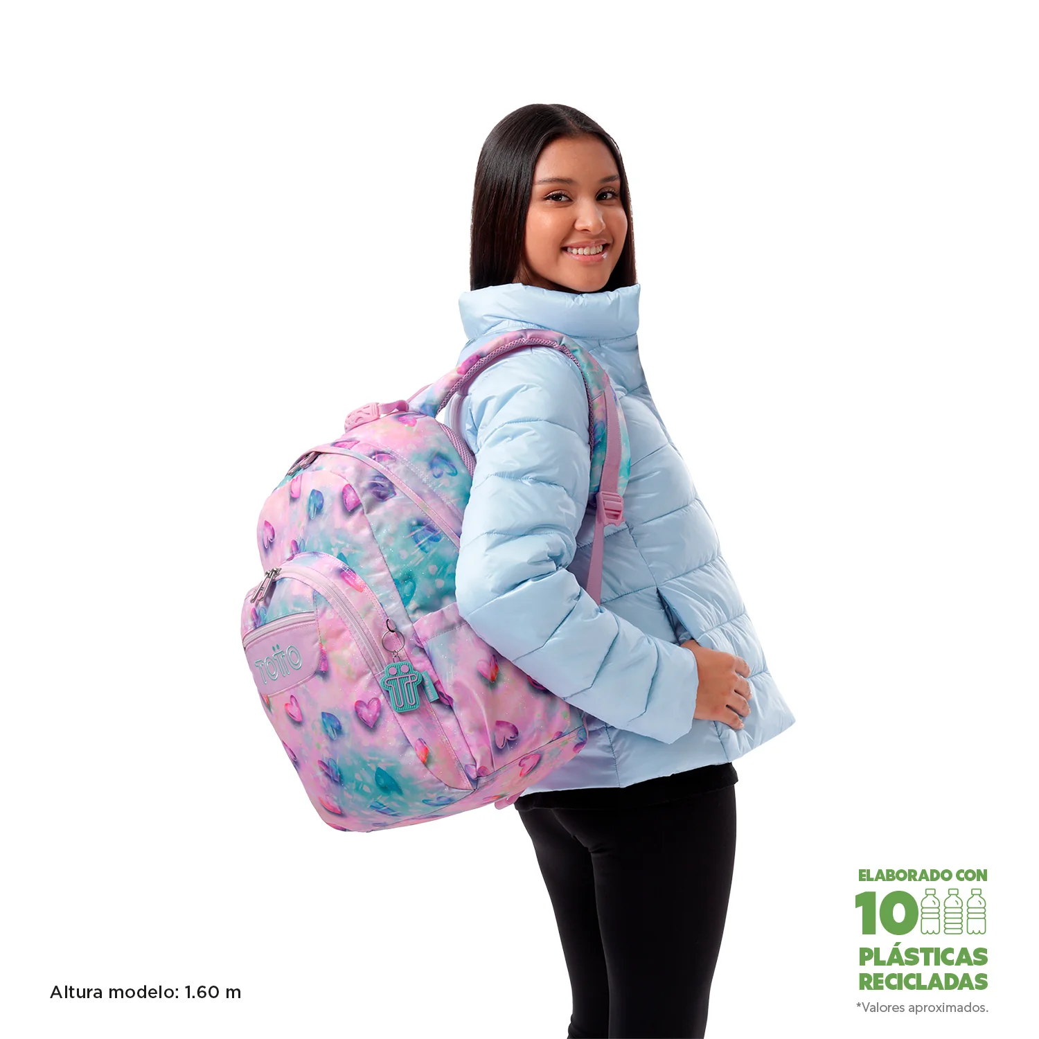 Mochila escolar adaptable a carro Totto Acuareles Glitter - Shiny Heart - Imagen 3